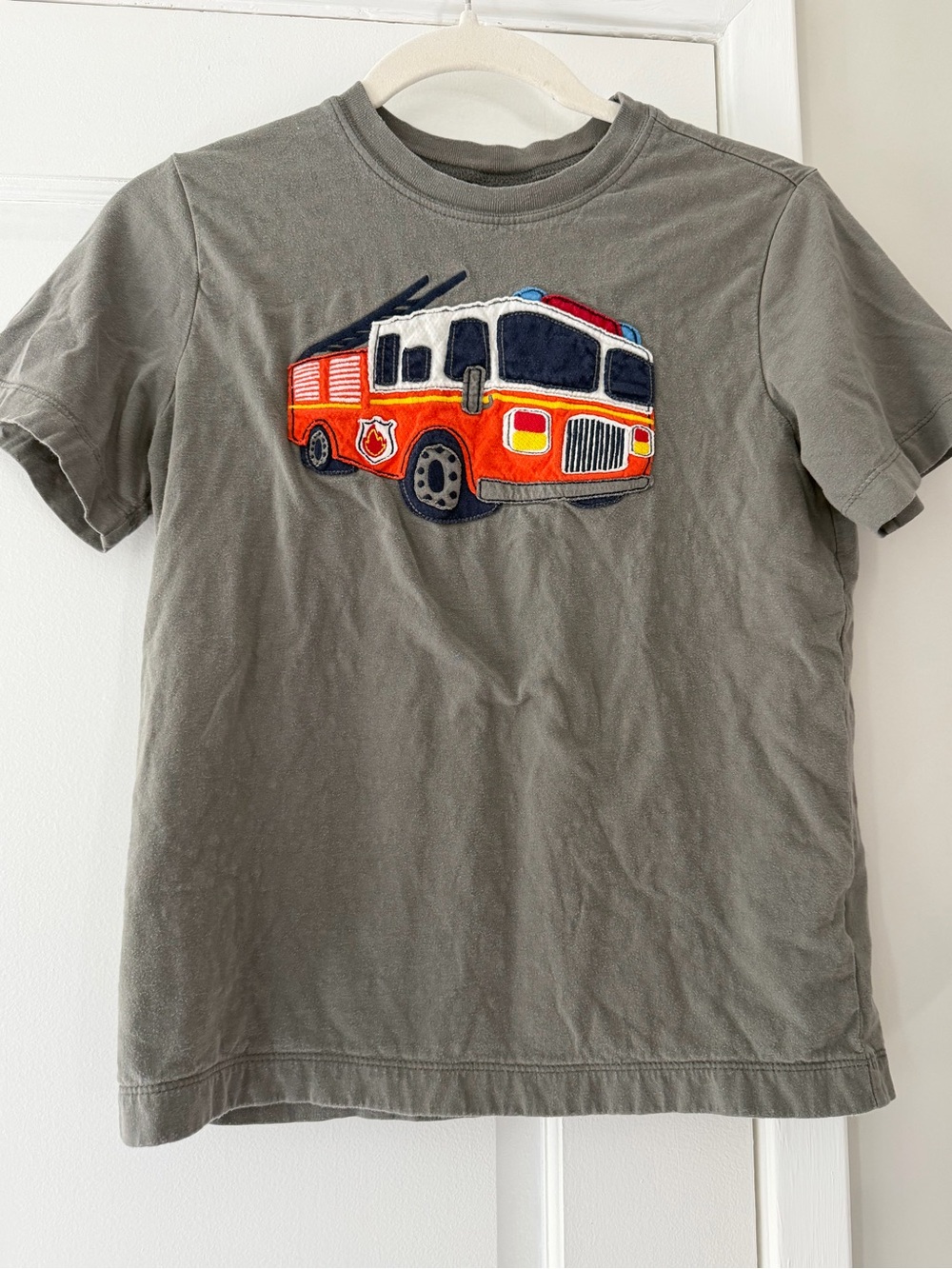 Hanna Andersson Gray Tee with Orange Fire Truck Patch